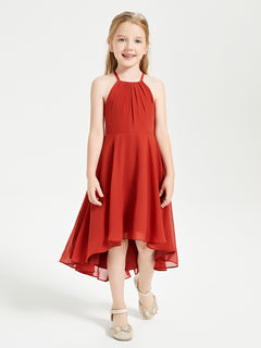 Trendy Tea Length Junior Bridesmaid Dresses Asymmetrical Skirt Rust