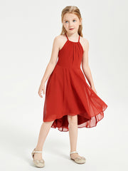 Trendy Tea Length Junior Bridesmaid Dresses Asymmetrical Skirt Rust