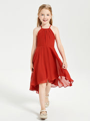 Trendy Tea Length Junior Bridesmaid Dresses Asymmetrical Skirt Rust