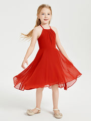 Trendy Tea Length Junior Bridesmaid Dresses Asymmetrical Skirt Rust