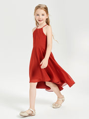 Trendy Tea Length Junior Bridesmaid Dresses Asymmetrical Skirt Rust