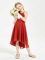 Trendy Tea Length Junior Bridesmaid Dresses Asymmetrical Skirt Rust