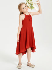 Trendy Tea Length Junior Bridesmaid Dresses Asymmetrical Skirt Rust