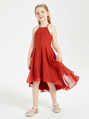 Trendy Tea Length Junior Bridesmaid Dresses Asymmetrical Skirt Rust