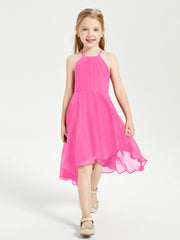 Trendy Tea Length Junior Bridesmaid Dresses Asymmetrical Skirt Azalea