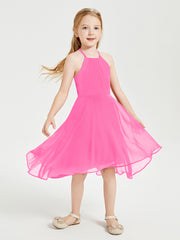 Trendy Tea Length Junior Bridesmaid Dresses Asymmetrical Skirt Azalea