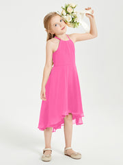 Trendy Tea Length Junior Bridesmaid Dresses Asymmetrical Skirt Azalea