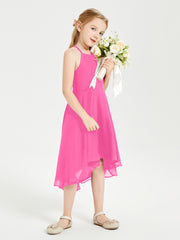 Trendy Tea Length Junior Bridesmaid Dresses Asymmetrical Skirt Azalea