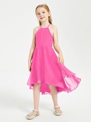 Trendy Tea Length Junior Bridesmaid Dresses Asymmetrical Skirt Azalea