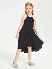 Trendy Tea Length Junior Bridesmaid Dresses Asymmetrical Skirt Black