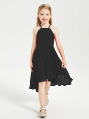 Trendy Tea Length Junior Bridesmaid Dresses Asymmetrical Skirt Black