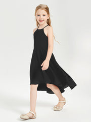 Trendy Tea Length Junior Bridesmaid Dresses Asymmetrical Skirt Black