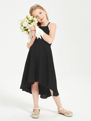 Trendy Tea Length Junior Bridesmaid Dresses Asymmetrical Skirt Black