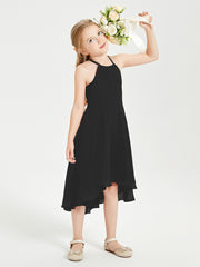 Trendy Tea Length Junior Bridesmaid Dresses Asymmetrical Skirt Black