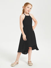 Trendy Tea Length Junior Bridesmaid Dresses Asymmetrical Skirt Black