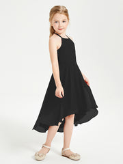 Trendy Tea Length Junior Bridesmaid Dresses Asymmetrical Skirt Black