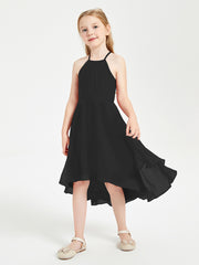 Trendy Tea Length Junior Bridesmaid Dresses Asymmetrical Skirt Black