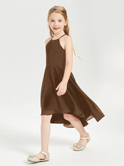 Trendy Tea Length Junior Bridesmaid Dresses Asymmetrical Skirt Brown