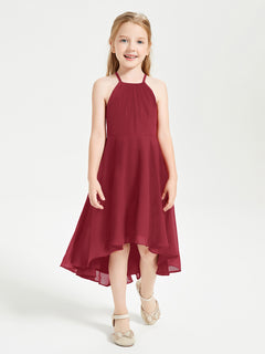 Trendy Tea Length Junior Bridesmaid Dresses Asymmetrical Skirt Burgundy