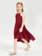 Trendy Tea Length Junior Bridesmaid Dresses Asymmetrical Skirt Burgundy