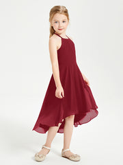 Trendy Tea Length Junior Bridesmaid Dresses Asymmetrical Skirt Burgundy