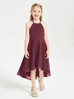 Trendy Tea Length Junior Bridesmaid Dresses Asymmetrical Skirt Cabernet