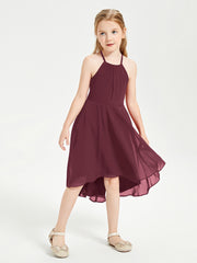 Trendy Tea Length Junior Bridesmaid Dresses Asymmetrical Skirt Cabernet
