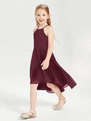 Trendy Tea Length Junior Bridesmaid Dresses Asymmetrical Skirt Cabernet