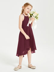 Trendy Tea Length Junior Bridesmaid Dresses Asymmetrical Skirt Cabernet