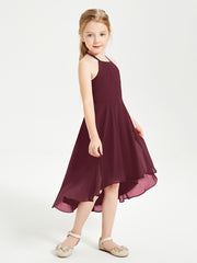 Trendy Tea Length Junior Bridesmaid Dresses Asymmetrical Skirt Cabernet