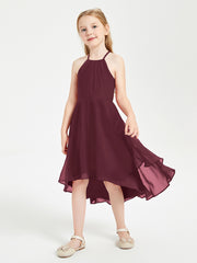 Trendy Tea Length Junior Bridesmaid Dresses Asymmetrical Skirt Cabernet