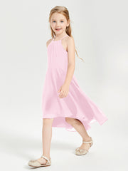 Trendy Tea Length Junior Bridesmaid Dresses Asymmetrical Skirt Candy Pink