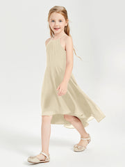 Trendy Tea Length Junior Bridesmaid Dresses Asymmetrical Skirt Champagne
