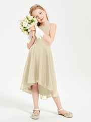 Trendy Tea Length Junior Bridesmaid Dresses Asymmetrical Skirt Champagne