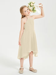 Trendy Tea Length Junior Bridesmaid Dresses Asymmetrical Skirt Champagne