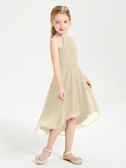 Trendy Tea Length Junior Bridesmaid Dresses Asymmetrical Skirt Champagne