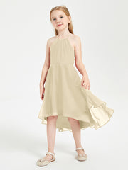 Trendy Tea Length Junior Bridesmaid Dresses Asymmetrical Skirt Champagne