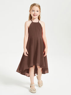 Trendy Tea Length Junior Bridesmaid Dresses Asymmetrical Skirt Chocolate