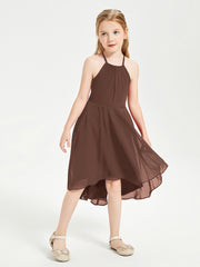 Trendy Tea Length Junior Bridesmaid Dresses Asymmetrical Skirt Chocolate