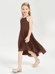 Trendy Tea Length Junior Bridesmaid Dresses Asymmetrical Skirt Chocolate