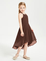 Trendy Tea Length Junior Bridesmaid Dresses Asymmetrical Skirt Chocolate