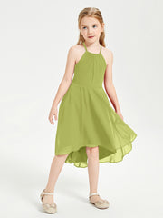 Trendy Tea Length Junior Bridesmaid Dresses Asymmetrical Skirt Clover