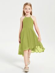 Trendy Tea Length Junior Bridesmaid Dresses Asymmetrical Skirt Clover
