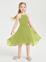 Trendy Tea Length Junior Bridesmaid Dresses Asymmetrical Skirt Clover