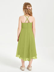 Trendy Tea Length Junior Bridesmaid Dresses Asymmetrical Skirt Clover