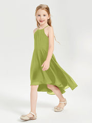 Trendy Tea Length Junior Bridesmaid Dresses Asymmetrical Skirt Clover