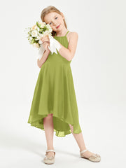 Trendy Tea Length Junior Bridesmaid Dresses Asymmetrical Skirt Clover