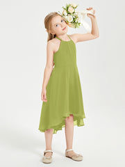 Trendy Tea Length Junior Bridesmaid Dresses Asymmetrical Skirt Clover