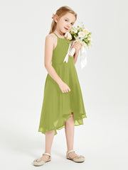 Trendy Tea Length Junior Bridesmaid Dresses Asymmetrical Skirt Clover