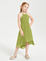 Trendy Tea Length Junior Bridesmaid Dresses Asymmetrical Skirt Clover